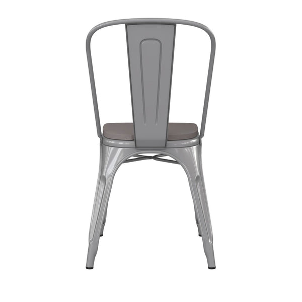 English Elm Perry Commercial Grade Metal Stackable Chair for Indoor-Outdoor Dining, Durable & Stylish Design Gray Seat/Silver Frame CH-31230-SIL-PL1G-GG