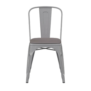 English Elm Perry Commercial Grade Metal Stackable Chair for Indoor-Outdoor Dining, Durable & Stylish Design Gray Seat/Silver Frame CH-31230-SIL-PL1G-GG