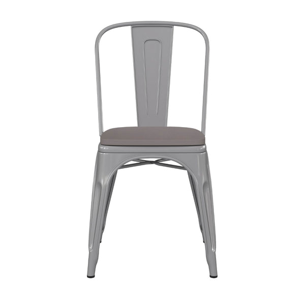 English Elm Perry Commercial Grade Metal Stackable Chair for Indoor-Outdoor Dining, Durable & Stylish Design Gray Seat/Silver Frame CH-31230-SIL-PL1G-GG