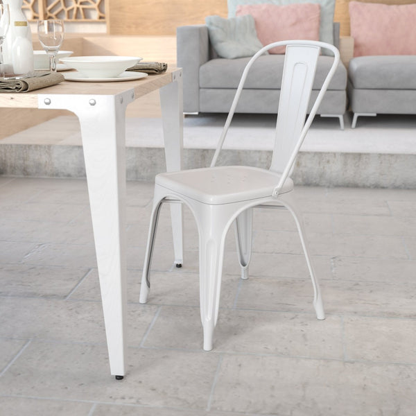 English Elm Perry Commercial Grade Metal Stackable Chair for Indoor and Outdoor Use - Durable Bistro Style Seating White CH-31230-WH-GG