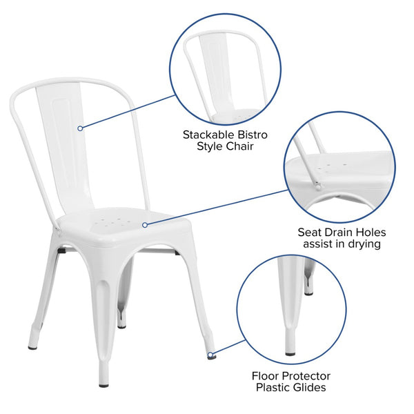 English Elm Perry Commercial Grade Metal Stackable Chair for Indoor and Outdoor Use - Durable Bistro Style Seating White CH-31230-WH-GG