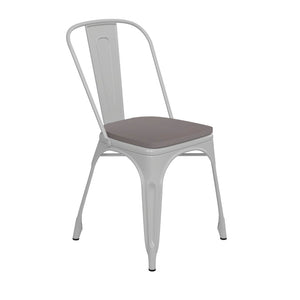 English Elm Perry Commercial Grade Metal Stackable Chair for Indoor-Outdoor Dining, Durable & Stylish Design Gray Seat/White Frame CH-31230-WH-PL1G-GG