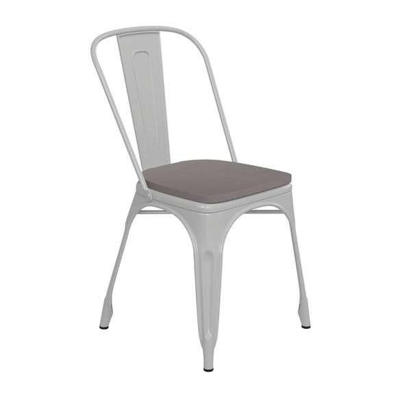 English Elm Perry Commercial Grade Metal Stackable Chair for Indoor-Outdoor Dining, Durable & Stylish Design Gray Seat/White Frame CH-31230-WH-PL1G-GG