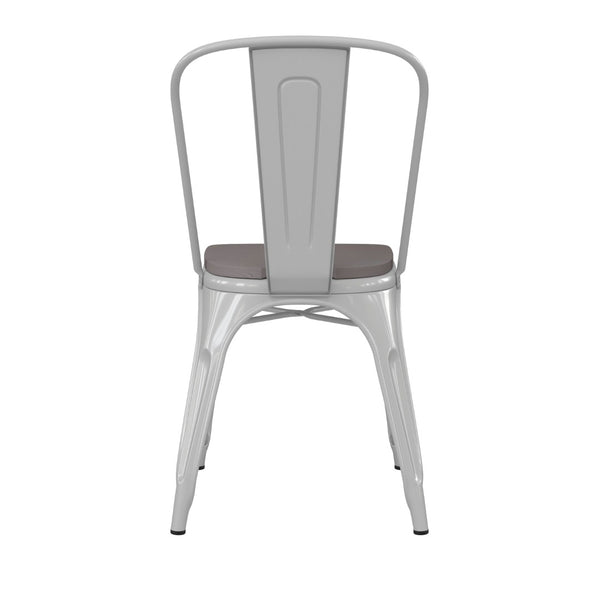English Elm Perry Commercial Grade Metal Stackable Chair for Indoor-Outdoor Dining, Durable & Stylish Design Gray Seat/White Frame CH-31230-WH-PL1G-GG