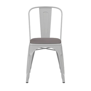 English Elm Perry Commercial Grade Metal Stackable Chair for Indoor-Outdoor Dining, Durable & Stylish Design Gray Seat/White Frame CH-31230-WH-PL1G-GG