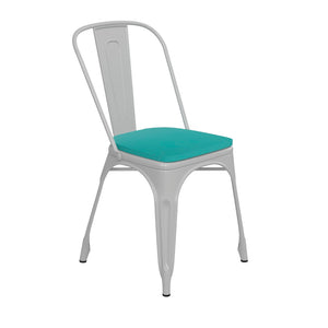 English Elm Perry Commercial Grade Metal Stackable Chair for Indoor-Outdoor Dining, Durable & Stylish Design Mint Green Seat/White Frame CH-31230-WH-PL1M-GG