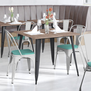 English Elm Perry Commercial Grade Metal Stackable Chair for Indoor-Outdoor Dining, Durable & Stylish Design Mint Green Seat/White Frame CH-31230-WH-PL1M-GG