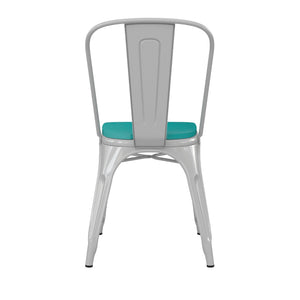English Elm Perry Commercial Grade Metal Stackable Chair for Indoor-Outdoor Dining, Durable & Stylish Design Mint Green Seat/White Frame CH-31230-WH-PL1M-GG