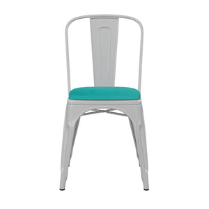 English Elm Perry Commercial Grade Metal Stackable Chair for Indoor-Outdoor Dining, Durable & Stylish Design Mint Green Seat/White Frame CH-31230-WH-PL1M-GG