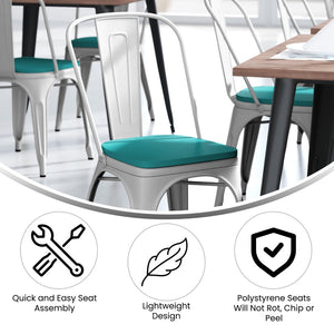 English Elm Perry Commercial Grade Metal Stackable Chair for Indoor-Outdoor Dining, Durable & Stylish Design Mint Green Seat/White Frame CH-31230-WH-PL1M-GG