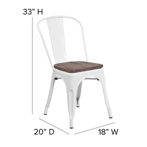 English Elm Perry Stackable Metal Chair with Wood Seat – Vintage Bistro Style for Dining and Commercial Spaces White CH-31230-WH-WD-GG