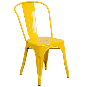 English Elm Perry Commercial Grade Metal Stackable Chair for Indoor and Outdoor Use - Durable Bistro Style Seating Yellow CH-31230-YL-GG