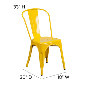 English Elm Perry Commercial Grade Metal Stackable Chair for Indoor and Outdoor Use - Durable Bistro Style Seating Yellow CH-31230-YL-GG