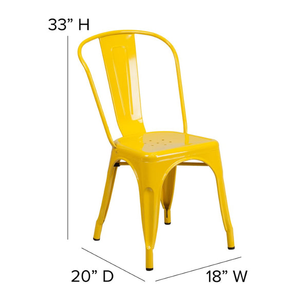 English Elm Perry Commercial Grade Metal Stackable Chair for Indoor and Outdoor Use - Durable Bistro Style Seating Yellow CH-31230-YL-GG