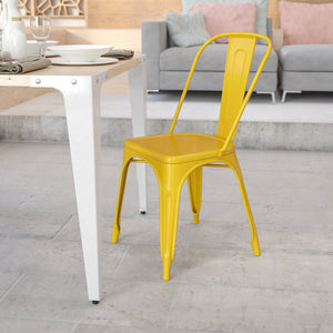 English Elm Perry Commercial Grade Metal Stackable Chair for Indoor and Outdoor Use - Durable Bistro Style Seating Yellow CH-31230-YL-GG