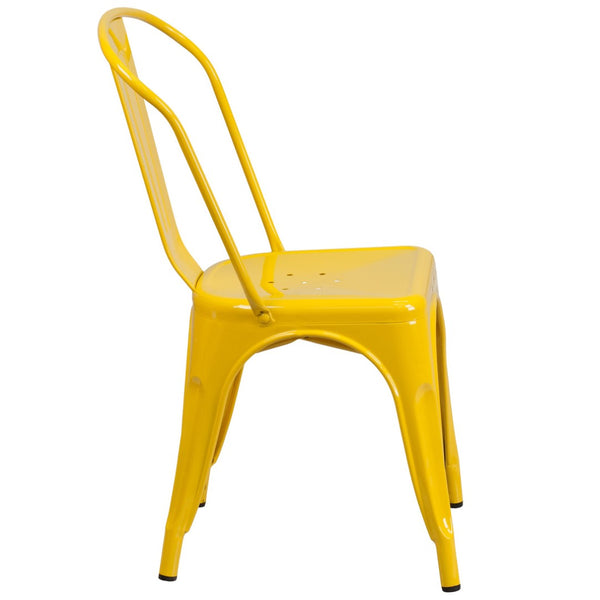 English Elm Perry Commercial Grade Metal Stackable Chair for Indoor and Outdoor Use - Durable Bistro Style Seating Yellow CH-31230-YL-GG