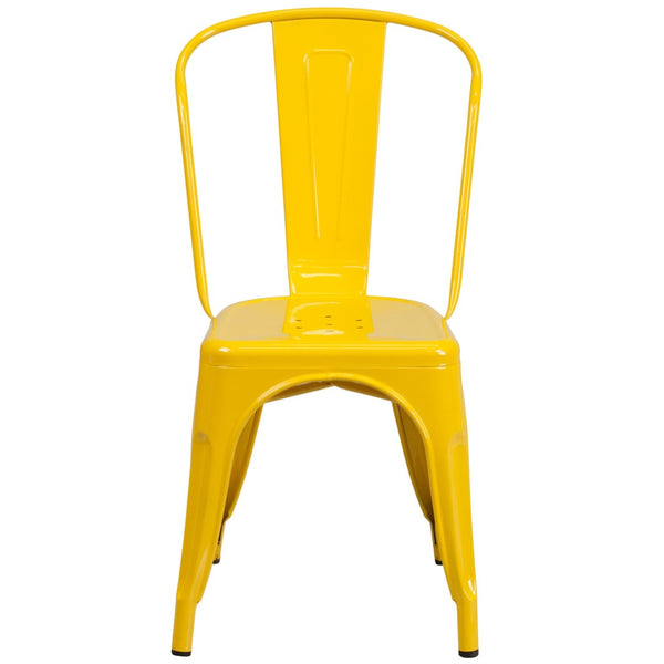 English Elm Perry Commercial Grade Metal Stackable Chair for Indoor and Outdoor Use - Durable Bistro Style Seating Yellow CH-31230-YL-GG