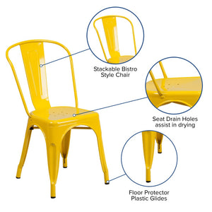 English Elm Perry Commercial Grade Metal Stackable Chair for Indoor and Outdoor Use - Durable Bistro Style Seating Yellow CH-31230-YL-GG