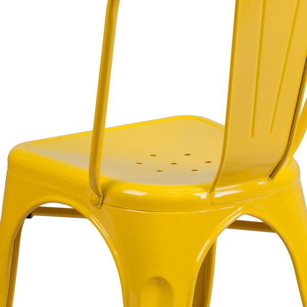 English Elm Perry Commercial Grade Metal Stackable Chair for Indoor and Outdoor Use - Durable Bistro Style Seating Yellow CH-31230-YL-GG
