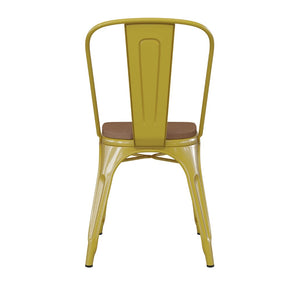 English Elm Perry Commercial Grade Metal Stackable Chair for Indoor-Outdoor Dining, Durable & Stylish Design Teak Seat/Yellow Frame CH-31230-YL-PL1T-GG