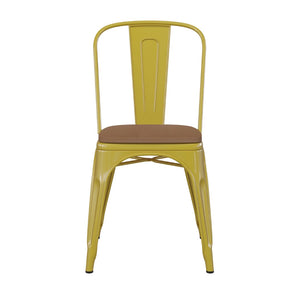 English Elm Perry Commercial Grade Metal Stackable Chair for Indoor-Outdoor Dining, Durable & Stylish Design Teak Seat/Yellow Frame CH-31230-YL-PL1T-GG