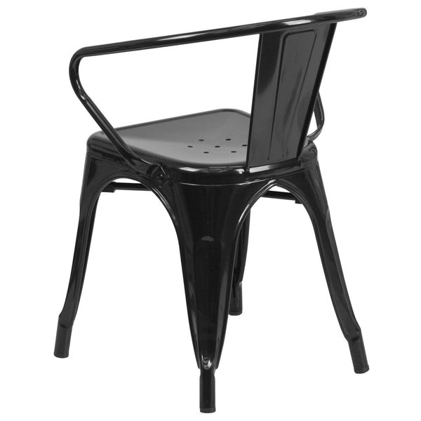 English Elm Owen Commercial Grade Metal Indoor-Outdoor Table Set with 2 Stackable Arm Chairs for Stylish Dining Black 23.75" Square CH-31330-2-70-BK-GG