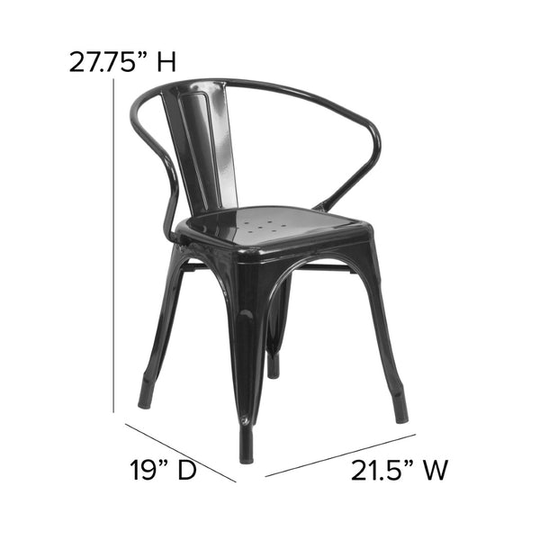 English Elm Luna Commercial-Grade Metal Bistro Chair for Indoor-Outdoor Use with Arms and Easy Storage Solutions Black CH-31270-BK-GG