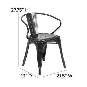 English Elm Owen Commercial Grade Metal Indoor-Outdoor Table Set with 2 Stackable Arm Chairs for Stylish Dining Black 23.75" Square CH-31330-2-70-BK-GG