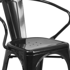 English Elm Luna Commercial-Grade Metal Bistro Chair for Indoor-Outdoor Use with Arms and Easy Storage Solutions Black CH-31270-BK-GG