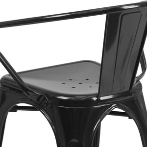 English Elm Luna Commercial-Grade Metal Bistro Chair for Indoor-Outdoor Use with Arms and Easy Storage Solutions Black CH-31270-BK-GG