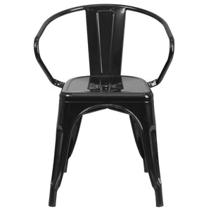 English Elm Luna Commercial-Grade Metal Bistro Chair for Indoor-Outdoor Use with Arms and Easy Storage Solutions Black CH-31270-BK-GG