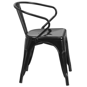 English Elm Owen Commercial Grade Metal Indoor-Outdoor Table Set with 2 Stackable Arm Chairs for Stylish Dining Black 23.75" Square CH-31330-2-70-BK-GG