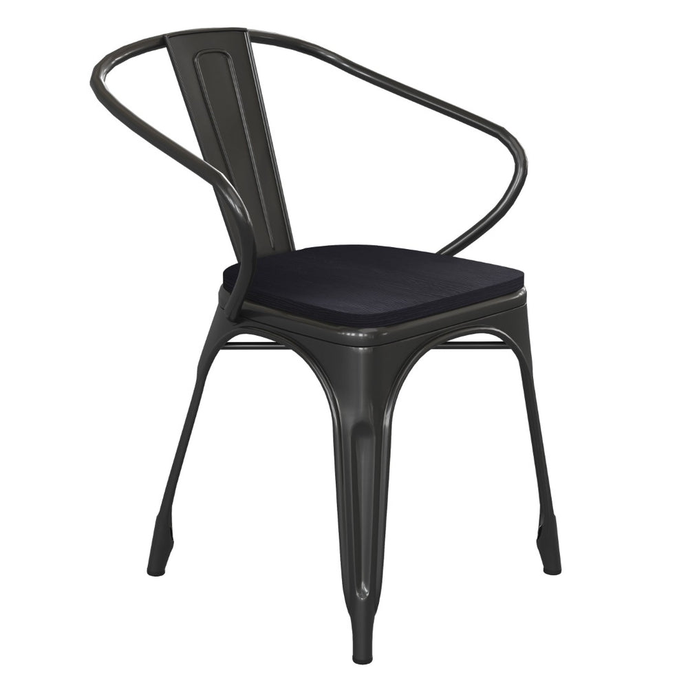 English Elm Luna Commercial Grade Metal Chair for Indoor-Outdoor Use - Durable, Stylish, and Stackable Design Black Seat/Black Frame CH-31270-BK-PL1B-GG