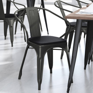 English Elm Luna Commercial Grade Metal Chair for Indoor-Outdoor Use - Durable, Stylish, and Stackable Design Black Seat/Black Frame CH-31270-BK-PL1B-GG