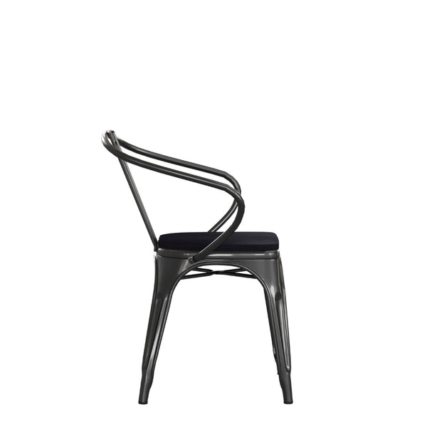 English Elm Luna Commercial Grade Metal Chair for Indoor-Outdoor Use - Durable, Stylish, and Stackable Design Black Seat/Black Frame CH-31270-BK-PL1B-GG