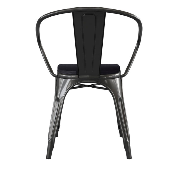 English Elm Luna Commercial Grade Metal Chair for Indoor-Outdoor Use - Durable, Stylish, and Stackable Design Black Seat/Black Frame CH-31270-BK-PL1B-GG