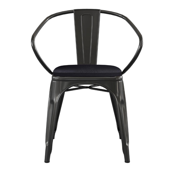 English Elm Luna Commercial Grade Metal Chair for Indoor-Outdoor Use - Durable, Stylish, and Stackable Design Black Seat/Black Frame CH-31270-BK-PL1B-GG