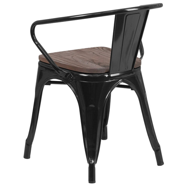 English Elm Luna Modern-Rustic Metal Bistro Chair with Wood Seat and Arms for Stylish Dining Spaces Black CH-31270-BK-WD-GG