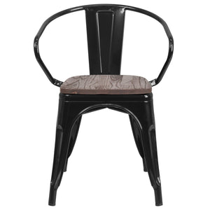 English Elm Luna Modern-Rustic Metal Bistro Chair with Wood Seat and Arms for Stylish Dining Spaces Black CH-31270-BK-WD-GG