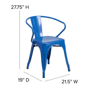 English Elm Luna Commercial-Grade Metal Bistro Chair for Indoor-Outdoor Use with Arms and Easy Storage Solutions Blue CH-31270-BL-GG