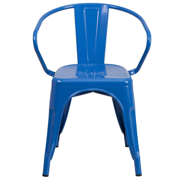 English Elm Luna Commercial-Grade Metal Bistro Chair for Indoor-Outdoor Use with Arms and Easy Storage Solutions Blue CH-31270-BL-GG