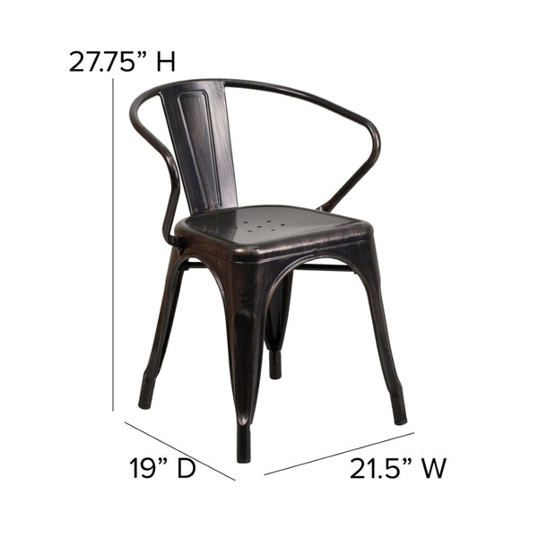 English Elm Owen Commercial Grade Metal Indoor-Outdoor Table Set with 2 Stackable Arm Chairs for Stylish Dining Black-Antique Gold 23.75" Square CH-31330-2-70-BQ-GG