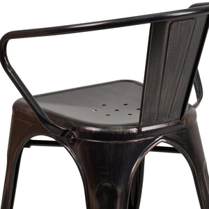 English Elm Luna Commercial-Grade Metal Bistro Chair for Indoor-Outdoor Use with Arms and Easy Storage Solutions Black-Antique Gold CH-31270-BQ-GG