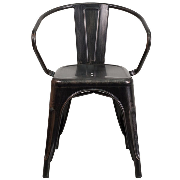 English Elm Luna Commercial-Grade Metal Bistro Chair for Indoor-Outdoor Use with Arms and Easy Storage Solutions Black-Antique Gold CH-31270-BQ-GG