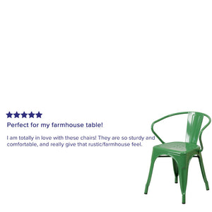 English Elm Luna Commercial-Grade Metal Bistro Chair for Indoor-Outdoor Use with Arms and Easy Storage Solutions Green CH-31270-GN-GG