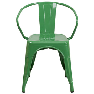 English Elm Luna Commercial-Grade Metal Bistro Chair for Indoor-Outdoor Use with Arms and Easy Storage Solutions Green CH-31270-GN-GG