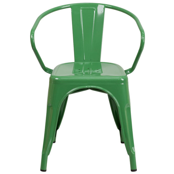 English Elm Luna Commercial-Grade Metal Bistro Chair for Indoor-Outdoor Use with Arms and Easy Storage Solutions Green CH-31270-GN-GG