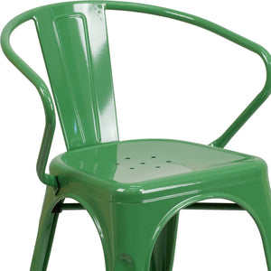 English Elm Luna Commercial-Grade Metal Bistro Chair for Indoor-Outdoor Use with Arms and Easy Storage Solutions Green CH-31270-GN-GG
