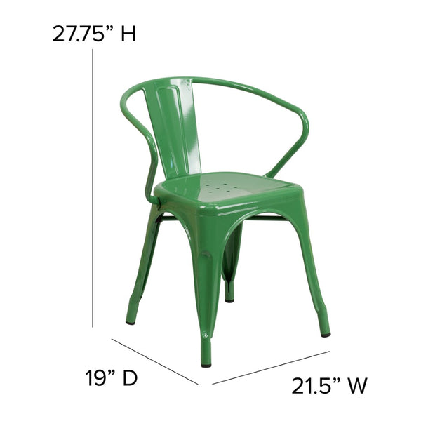 English Elm Luna Commercial Grade Metal Chair for Indoor-Outdoor Use - Durable, Stylish, and Stackable Design Teak Seat/Green Frame CH-31270-GN-PL1T-GG