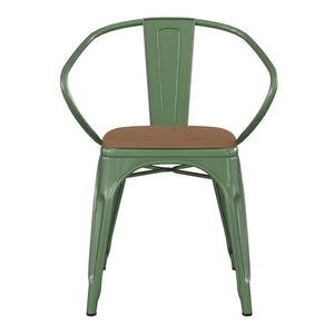English Elm Luna Commercial Grade Metal Chair for Indoor-Outdoor Use - Durable, Stylish, and Stackable Design Teak Seat/Green Frame CH-31270-GN-PL1T-GG
